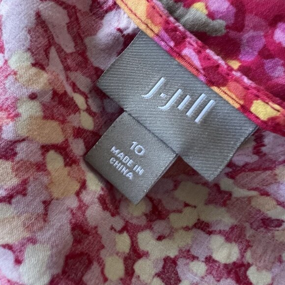 J. Jill Size 10 Ruched Sleeveless Midi Pink Red Orange Sun Dress Beachy Romantic - Picture 7 of 7